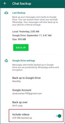 Exclure les vidéos de la sauvegarde WhatsApp