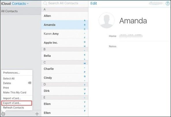 export contacts from icloud as vcard file