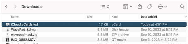 exported iphone contacts