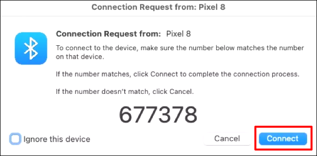 haz clic en el botón Conectar de tu Mac