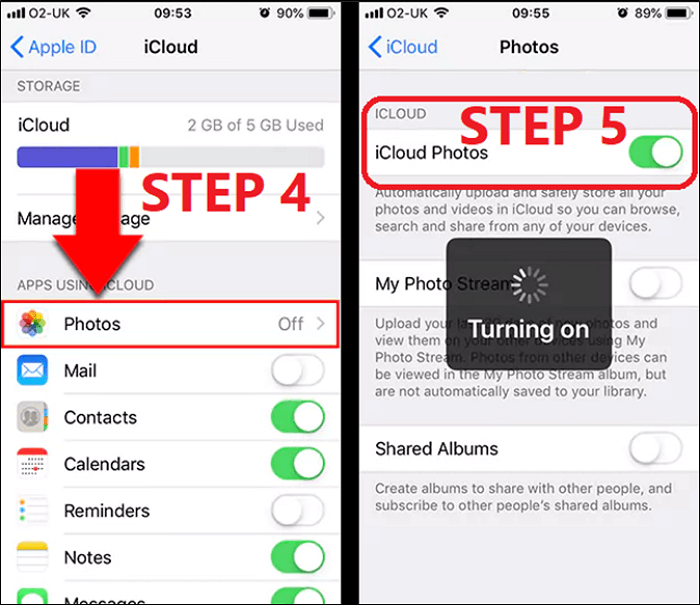 find Photos option and toggle on iCloud Photos
