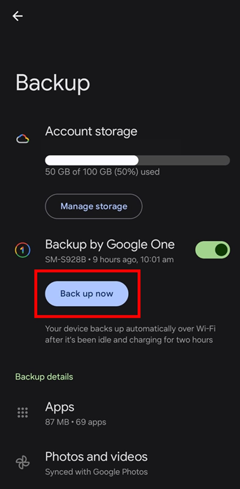 sauvegarde Samsung maintenant