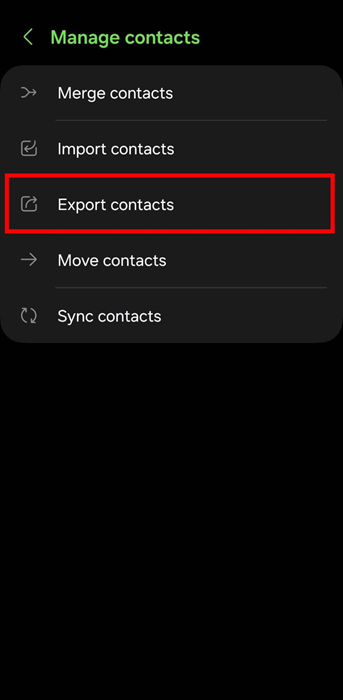contacts d'exportation Samsung