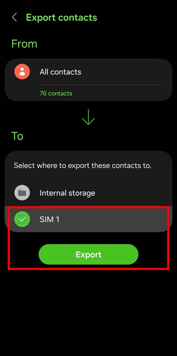 carte SIM d'exportation Samsung