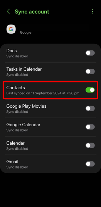 compte de synchronisation Samsung