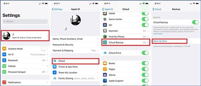 ve a los ajustes de copia de seguridad de icloud en tu iphone