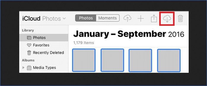 toca el icono de descarga para descargar las fotos de icloud