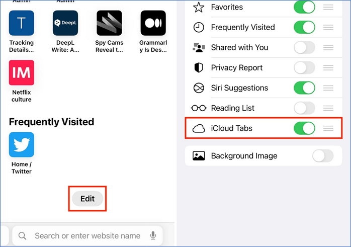 iCloud Tabs option
