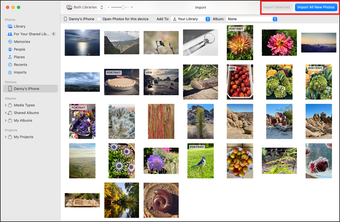 importare foto utilizzando l'app foto mac