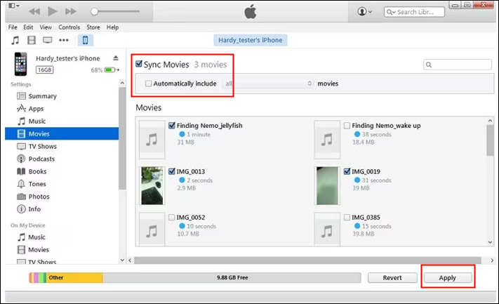 iTunes synchronisiert Filme