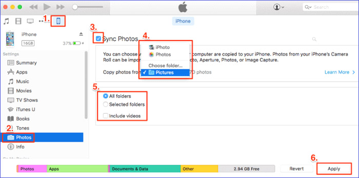 utiliser iTunes pour synchroniser des photos