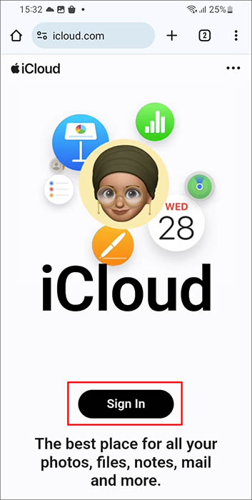 Anmeldung im icloud-Konto