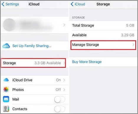 Manage storage iPhone