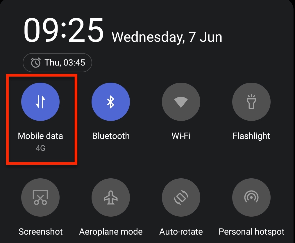 Turning on mobile data