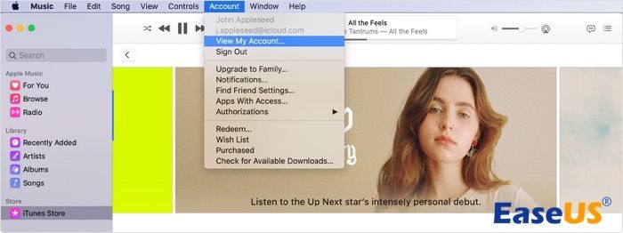 Detalhes da conta no Apple Music