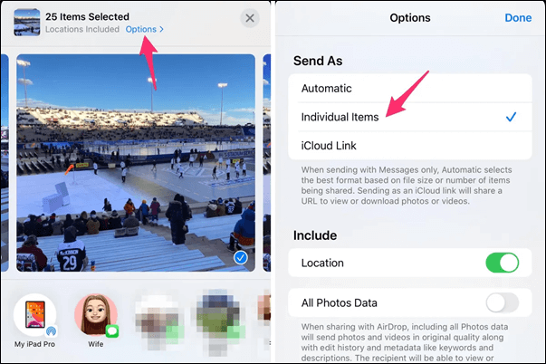 Not send photos as iCloud link