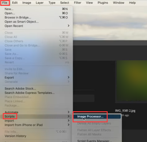 open image processor in photoshop