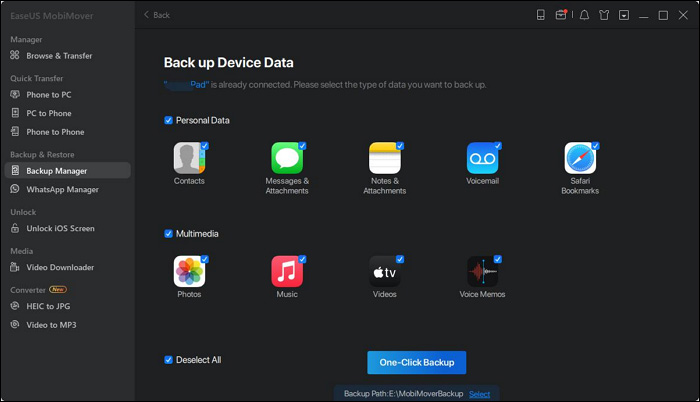 press One-click Backup button