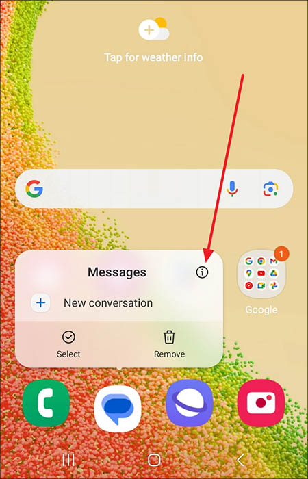 appuyez sur l'option d'informations de l'application