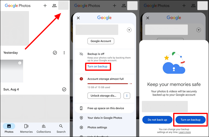 premere il pulsante di attivazione del backup