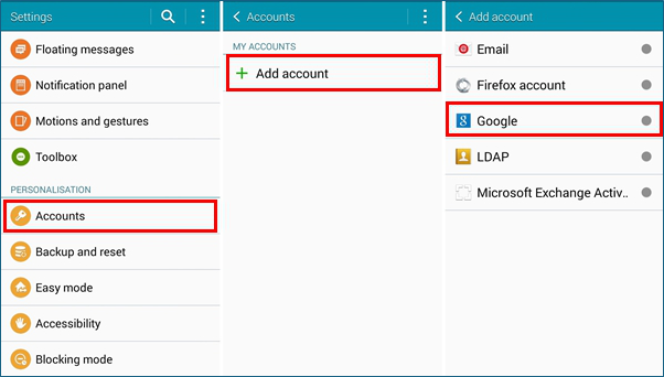 Ajoutez à nouveau votre compte Google