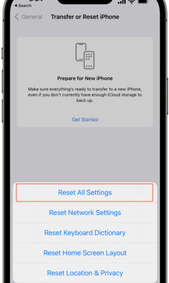 redefinir todas as configurações