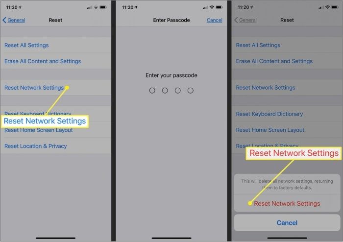Reset network settings iPhone