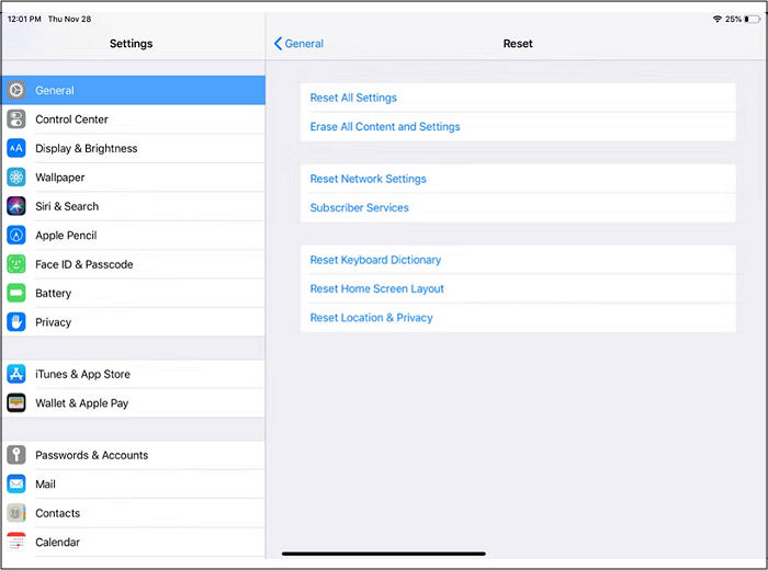 reset ipad settings
