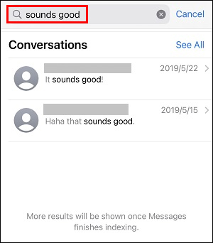 pesquisar mensagens de texto na caixa de pesquisa