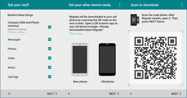 Seleziona i dati da trasferire
