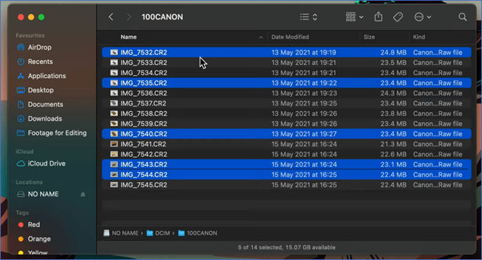 Select the files you wish to copy