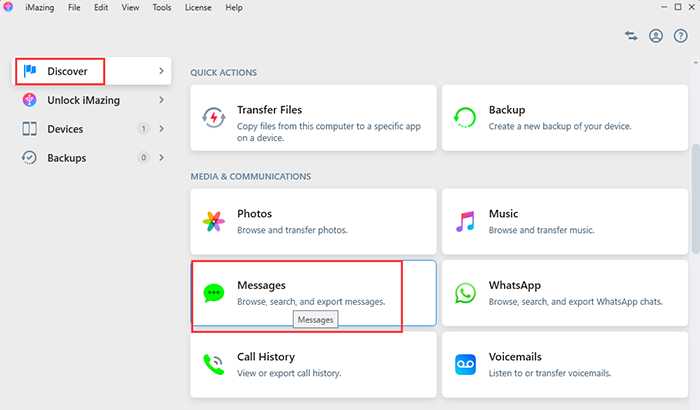 select messages to transfer