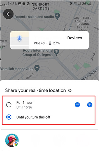 Zeit für die Freigabe des Standorts auswählen