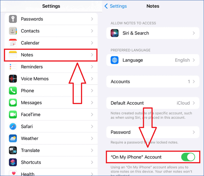 move notes from old apple id to new id