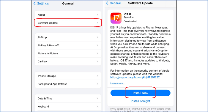 Update iOS from Settings