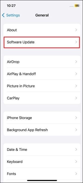 tap on software update option