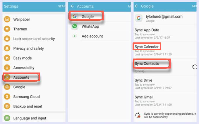 Synchroniser les calendriers et les contacts avec le compte Google sur Android