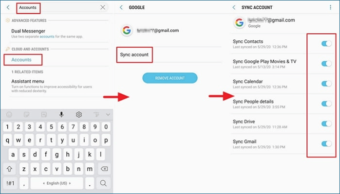 Sincronizzazione dati Samsung