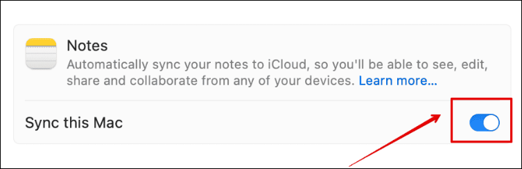 turn on iCloud sync for Notes on Mac