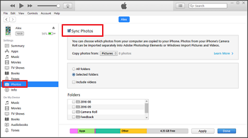 synchronisez les photos en direct sélectionnées et choisissez l'option Synchroniser les photos