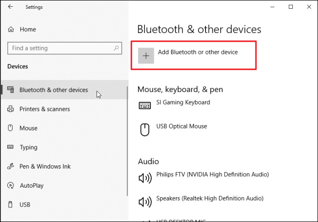 tap add bluetooth or other device