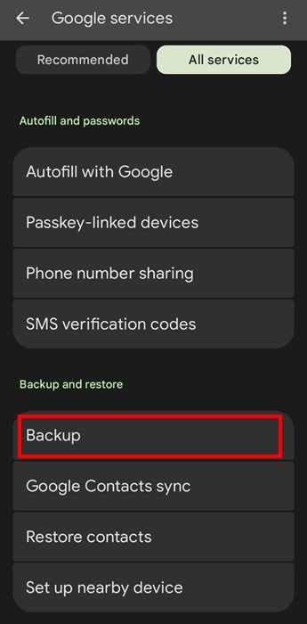 tocca su backup