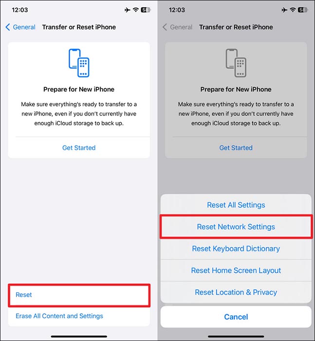 tap reset network settings