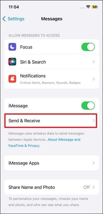 toque na opção enviar e receber