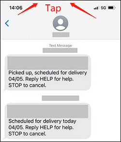 toque na barra de status