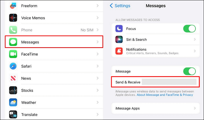 tap the send and receive option