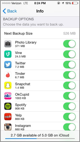 Toggle off the app data