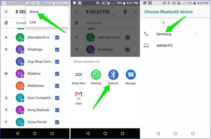 share contacts via bluetooth