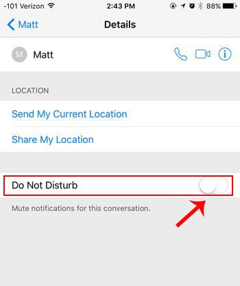 turn off Do Not Disturb in Messages app