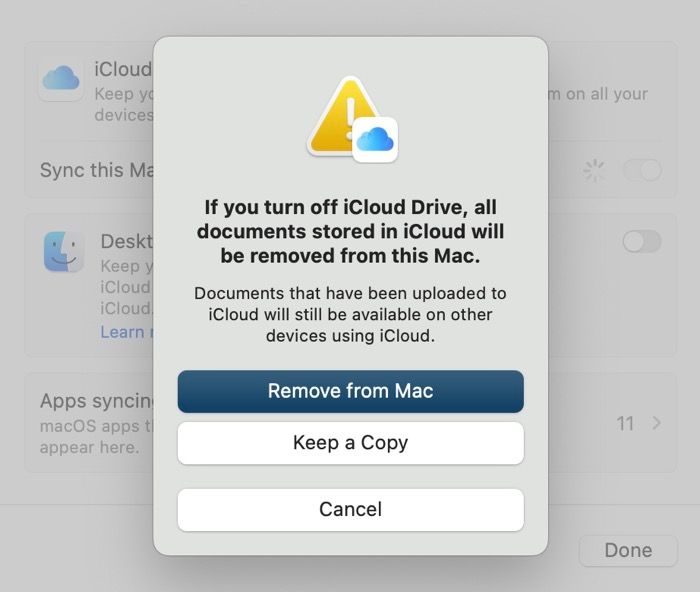 desactivar la sincronización de iCloud Drive en Mac